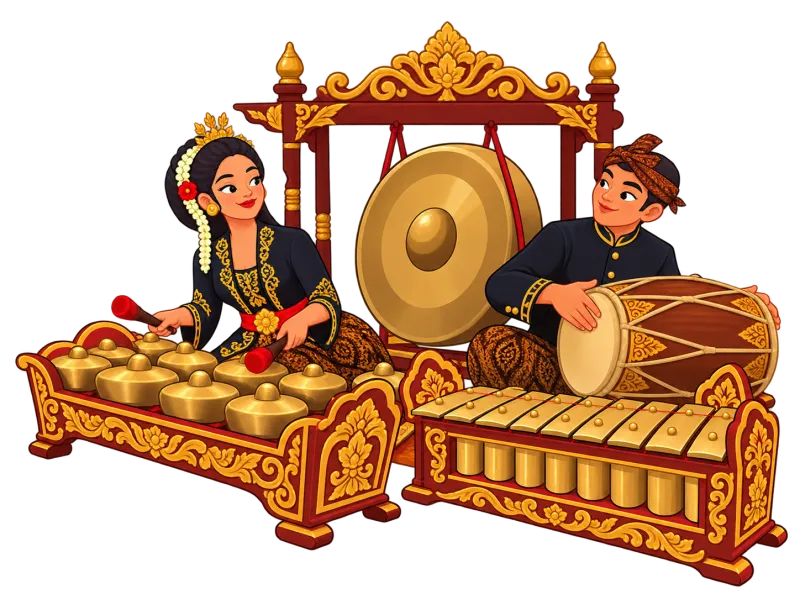 Dua musisi gamelan Jawa — belajar seni, presisi, dan kebersamaan